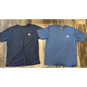 Lot Of 2 Men's Carhartt Shirts XLT Blue & Dk Blue Fit Heavyweight Pocket Logo